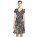 Green Camouflage Military Army Pattern Short Sleeve Front Wrap Dress