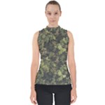 Green Camouflage Military Army Pattern Mock Neck Shell Top