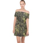 Green Camouflage Military Army Pattern Off Shoulder Chiffon Dress