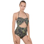 Green Camouflage Military Army Pattern Scallop Top Cut Out Swimsuit