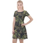 Green Camouflage Military Army Pattern Cap Sleeve Velour Dress 