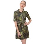 Green Camouflage Military Army Pattern Belted Shirt Dress