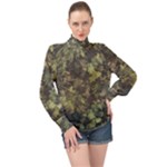 Green Camouflage Military Army Pattern High Neck Long Sleeve Chiffon Top