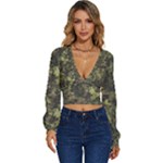 Green Camouflage Military Army Pattern Long Sleeve Deep-V Velour Top