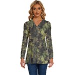 Green Camouflage Military Army Pattern Long Sleeve Drawstring Hooded Top