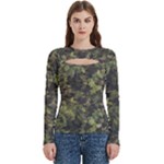 Green Camouflage Military Army Pattern Women s Cut Out Long Sleeve T-Shirt