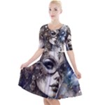 Woman in Space Quarter Sleeve A-Line Dress