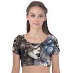 Woman in Space Velvet Short Sleeve Crop Top 