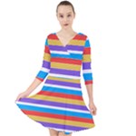 Stripes Pattern Design Lines Quarter Sleeve Front Wrap Dress