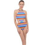 Stripes Pattern Design Lines Halter Side Cut Swimsuit
