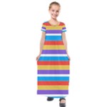 Stripes Pattern Design Lines Kids  Short Sleeve Maxi Dress