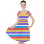 Stripes Pattern Design Lines Cap Sleeve Midi Dress