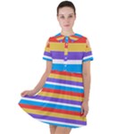 Stripes Pattern Design Lines Short Sleeve Shoulder Cut Out Dress 