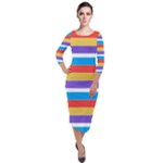 Stripes Pattern Design Lines Quarter Sleeve Midi Velour Bodycon Dress
