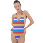 Stripes Pattern Design Lines Backless Halter One Piece Swimsuit