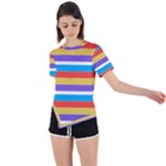 Stripes Pattern Design Lines Asymmetrical Short Sleeve Sports T-Shirt