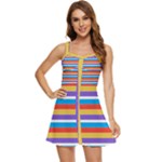 Stripes Pattern Design Lines Ruffle Edge Bra Cup Chiffon Mini Dress