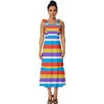 Stripes Pattern Design Lines Tie-Strap Tiered Midi Chiffon Dress