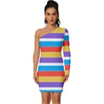 Stripes Pattern Design Lines Long Sleeve One Shoulder Mini Dress