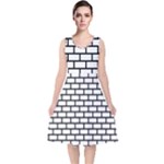 Bricks Wall Pattern Seamless V-Neck Midi Sleeveless Dress 