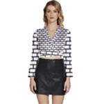 Bricks Wall Pattern Seamless Long Sleeve Tie Back Satin Wrap Top