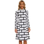 Bricks Wall Pattern Seamless Long Sleeve Shirt Collar A-Line Dress