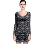 Geometric Pattern Design White Long Sleeve Bodycon Dress