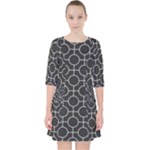 Geometric Pattern Design White Quarter Sleeve Pocket Dress