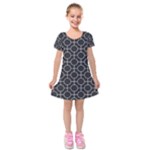 Geometric Pattern Design White Kids  Short Sleeve Velvet Dress