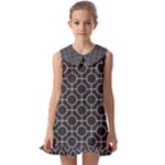 Geometric Pattern Design White Kids  Pilgrim Collar Ruffle Hem Dress