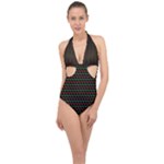 Geometric Pattern Design Line Halter Front Plunge Swimsuit