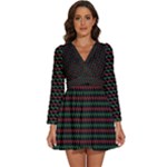 Geometric Pattern Design Line Long Sleeve V-Neck Chiffon Dress 