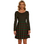 Geometric Pattern Design Line Long Sleeve Wide Neck Velvet Dress