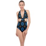 Flowers Pattern Floral Seamless Halter Front Plunge Swimsuit