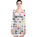 Snails Butterflies Pattern Seamless Long Sleeve Bodycon Dress