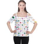 Snails Butterflies Pattern Seamless Cutout Shoulder T-Shirt