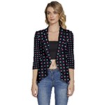 Pattern Dots Dot Seamless Women s 3/4 Sleeve Ruffle Edge Open Front Jacket