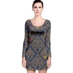 Pattern Seamless Antique Luxury Long Sleeve Velvet Bodycon Dress