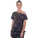 Pattern Seamless Antique Luxury Off Shoulder Tie-Up T-Shirt