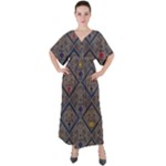 Pattern Seamless Antique Luxury V-Neck Boho Style Maxi Dress