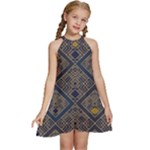 Pattern Seamless Antique Luxury Kids  Halter Collar Waist Tie Chiffon Dress