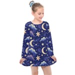 Night Moon Seamless Kids  Long Sleeve Dress