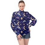 Night Moon Seamless High Neck Long Sleeve Chiffon Top