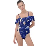 Night Moon Seamless Frill Detail One Piece Swimsuit