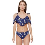 Night Moon Seamless Ruffle Edge Tie Up Bikini Set	