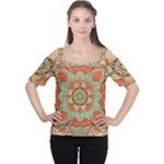 Mandala Floral Decorative Flower Cutout Shoulder T-Shirt