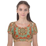 Mandala Floral Decorative Flower Velvet Short Sleeve Crop Top 