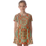 Mandala Floral Decorative Flower Kids  Short Sleeve Pinafore Style Dress