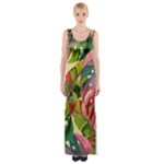 Monstera Colorful Leaves Foliage Thigh Split Maxi Dress
