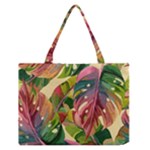 Monstera Colorful Leaves Foliage Zipper Medium Tote Bag